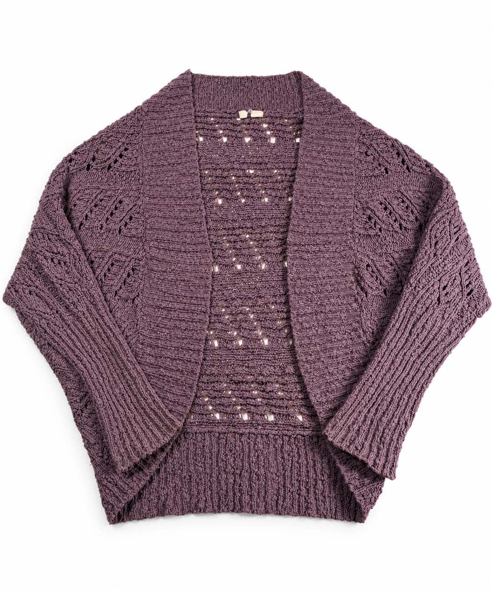 Moth Anthropologie Purple Open Knit Cotton Blend Shrug Cardigan Sweater Size S